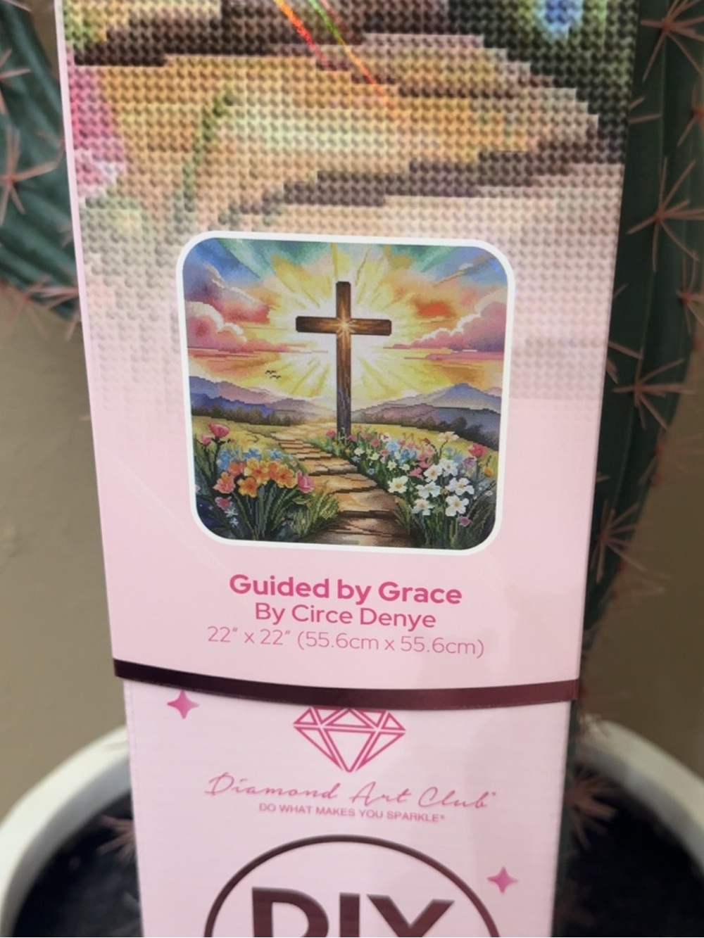 DIY Diamond Art Kit "Guided by Grace" - Cross Design - Pink Accents - Picture 2 of 3